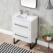 24 Inch Bathroom Vanity With Sink, White Modern Small Bathroom Cabinet Set, Large Bath Sink Vanity Combo Set Bathromm Vanities 2 - 1 - View 3