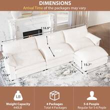 L-Shaped Modular Sofa In Chenille Fabric, Four-Seater Modular Sofa, Comfortable For Living Room/Bedroom/Apartment - trắng - Xem 6