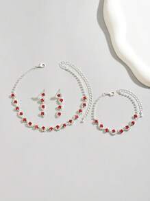 1 Set de joyas de 3 piezas con collar, pulsera y aretes con cristal azul de strass con diseño ondulado