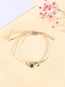 1 件优雅合金釉面向日葵自然色花边手链，配有精美卡片包装，适合女性日常佩戴