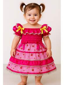Country Dress For Children, Youth, June Festival, Traditional Square Dance, São João, Butterflies Kids - 西瓜粉 - 查看 1