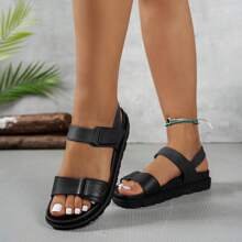 SHIHUA Women Summer 2024 Flat Sandals, Versatile Soft Sole Comfortable Casual, Plus Size College Style Lady-Like Minimalist Sporty Beach Shoes