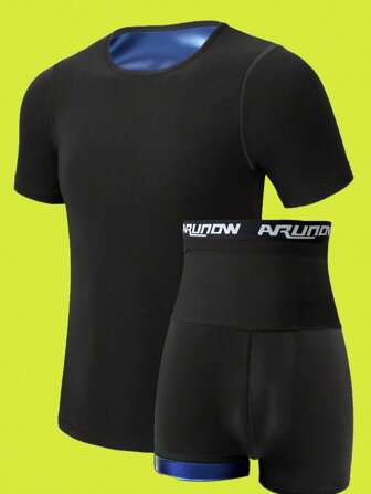 ARUNOW Chándal de hombre - Conjunto deportivo de sudadera y pantalones cortos de deporte. Accesorios de gimnasia: fajas reductoras de barriga, fajas lumbares, corsé reductor de barriga