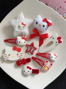 Sanrio Sanrio 14/12pcs Hello Kitty Hair Clips, Sweet Cute Mixed Color Plastic Hairpin Set With Bangs Clips, For Girls Friends Daily Wear & Birthday Valentine Gifts, Summer Beach Accessories Claw Clips Hair Slide Hair Barrettes