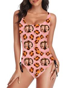 1 pieza Traje de baño personalizado para mujer, con diseño personalizado, estampado de leopardo rosa, de alta elasticidad y ajuste ceñido, apropiado para playa y entrenamiento de natación, traje de baño de moda para mujeres jóvenes, playa, vacaciones, niñas