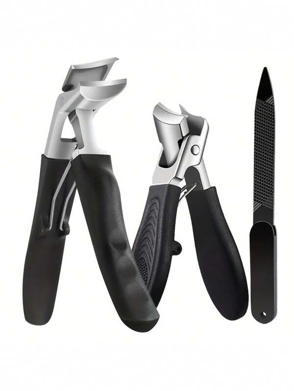 3pcs Black Trimming Artifact For The Elderly With Thick Nails. Diagonal Toenail Clippers With A Debris Storage Compartment. Wide-Blade Stainless Steel, Suitable For Both Men And Women, Making It Easy To Trim Large Nails.