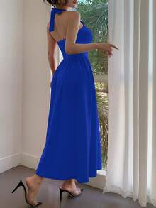 abyoxi Red Color Sexy Halter Neck Backless A-Line Midi Elegant Party Dress With Waist Design For Wedding Dating Dress Evening Party Festival Hot Girl Young Hot Style Spring And Summer New Women's Clothing