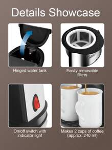 SONIFER Sonifer Tropf-Kaffeemaschine für 2 Tassen (ca. 240ml), beinhaltet zwei Porzellanbecher, Ein/Aus Schalter mit Kontrollleuchte, herausnehmbarer und waschbarer Filter und Filterhalter, rutschfeste Füße, beinhaltet Kaffee-Plastiklöffel, AC 220-240V 50/60Hz, 450W, ideal für den Heim- und Bürogebrauch