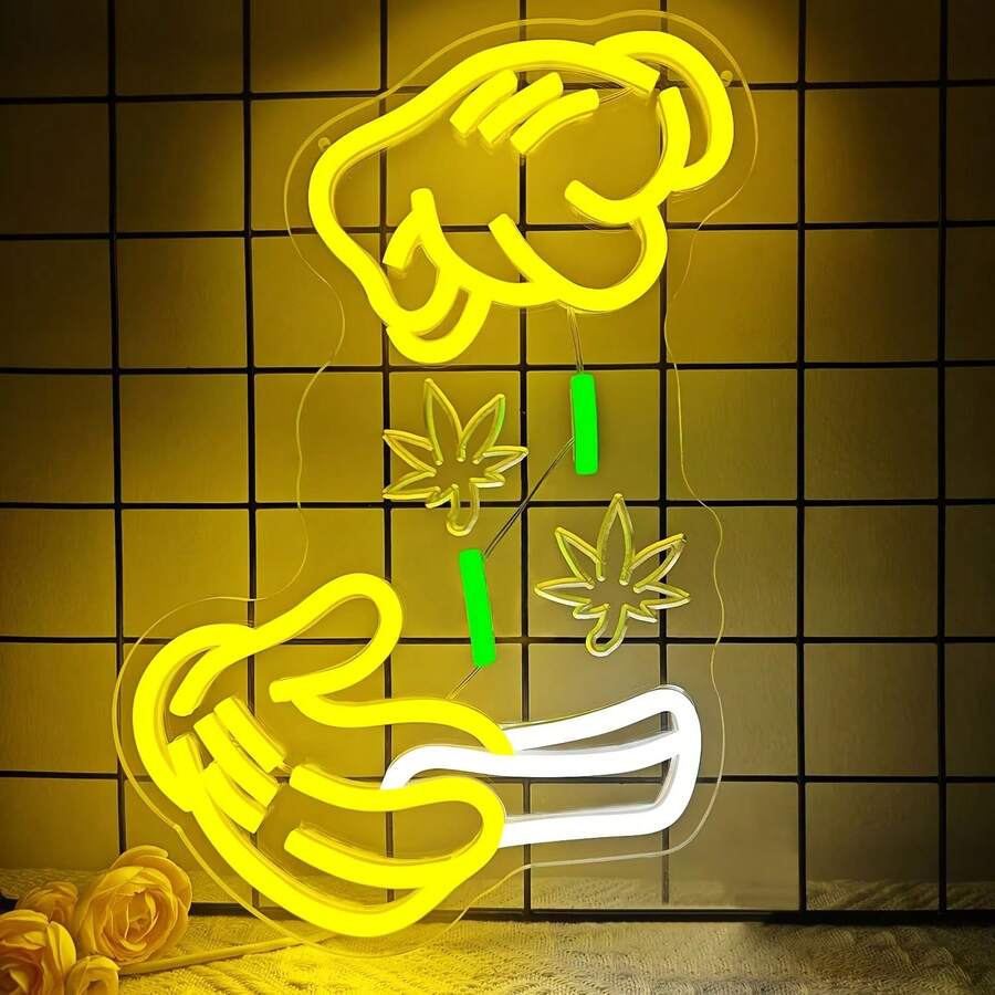 Holding Neon Sign For Wall Decor Glove Neon Light Green Leaf LED Neon Sign For Bedroom Living Room Shop Mall Supermarket Bar Man Cave Decoration