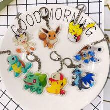 pokemon 5 Stück Pikachu Acryl Schlüsselanhänger, doppelseitiger Cartoon Pokémon Anhänger, DIY Accessoires, Taschenanhänger, Auto Schlüsselanhänger (Pokémon Muster Serie zufällig)