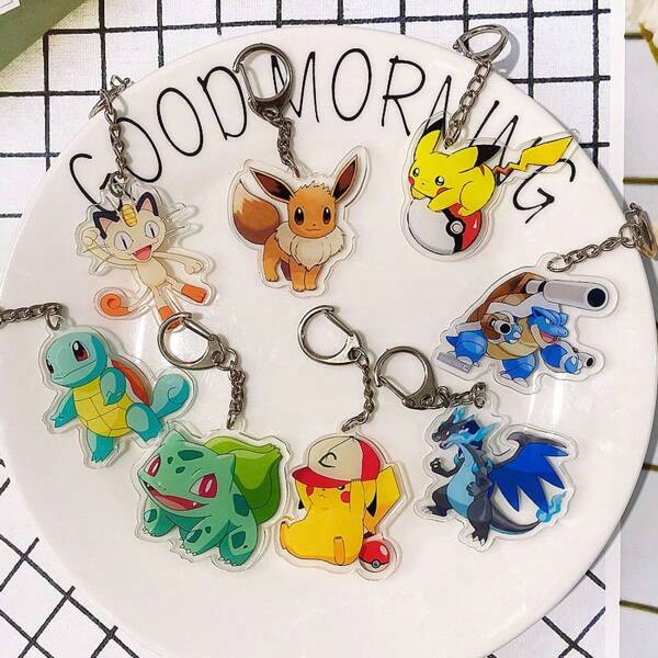 pokemon 5 Stücke Acryl Pikachu Schlüsselanhänger, doppelseitiger Cartoon Pokemon Anhänger Accessoires, DIY Basteln, Taschenanhänger, Auto Schlüsselanhänger (zufälliger Stil)
