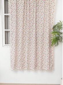1pc Pink Floral Curtain With Tassels, Suitable For Dining Room, Cafe, Bedroom, Living Room, Kitchen, Year-Round Home Use