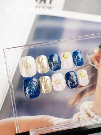 10 stycken handgjorda pressnaglar korta, mjuka blommor, sommarnaglar, återanvändbara lösnaglar