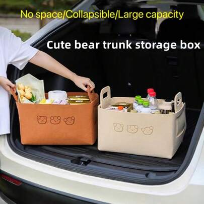 AD 1pc Foldable Car Trunk Organizer Box, Practical Storage Box For Women, Multi-Functional Car Storage Compartment