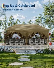 20x10 Pop Up Canopy Tent Outdoor Canopy One-Person Set Up Heavy Duty Commercial Instant Tent Shelter, 6-Sidewall+Brown - Brown - View 5