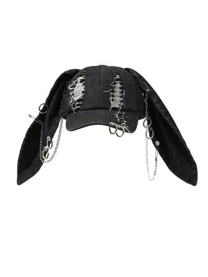 DareSee 1件装 女士新款Y2K做旧兔耳棒球帽，朋克街头嘻哈风格后扣帽 音乐节 Y2K节 返校季 秋季 圣诞节 冬季 圣诞礼物