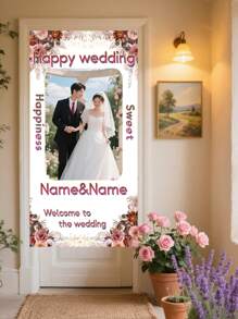 1pc Customizable Wedding Welcome Poster With Names And Photos, Wedding Party Venue Decoration Hanging Prop Background