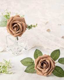 25Pcs Artificial Roses Flowers Fake Roses With Stems Real Touch Foam Flowers For DIY Wedding Bouquet Baby Shower Centerpiece Floral Arrangement Party Home Decor(Dark Red) - Kopi - View 4