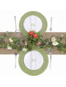 1 件/4 件/8 件圆形编织杯垫（18 厘米）/餐垫（36 厘米），家用圆形防污防烫可洗厨房餐桌垫，适用于家庭聚会、婚礼、派对、日常使用，绿色 - 綠色 - 查看 7