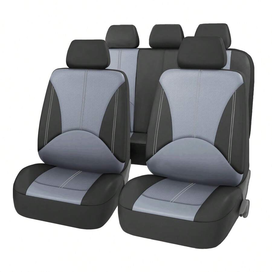 Juego completo de fundas de asiento de coche de piel de PU transpirable - Ajuste universal, compatible con airbag, fácil de limpiar para coches, SUV, camiones - Marrón - Ver 1