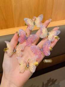 6/12 Pcs Butterfly Cute Boho Double Layer Mesh Butterfly Hairpins, Simple And Versatile Daily Headwear