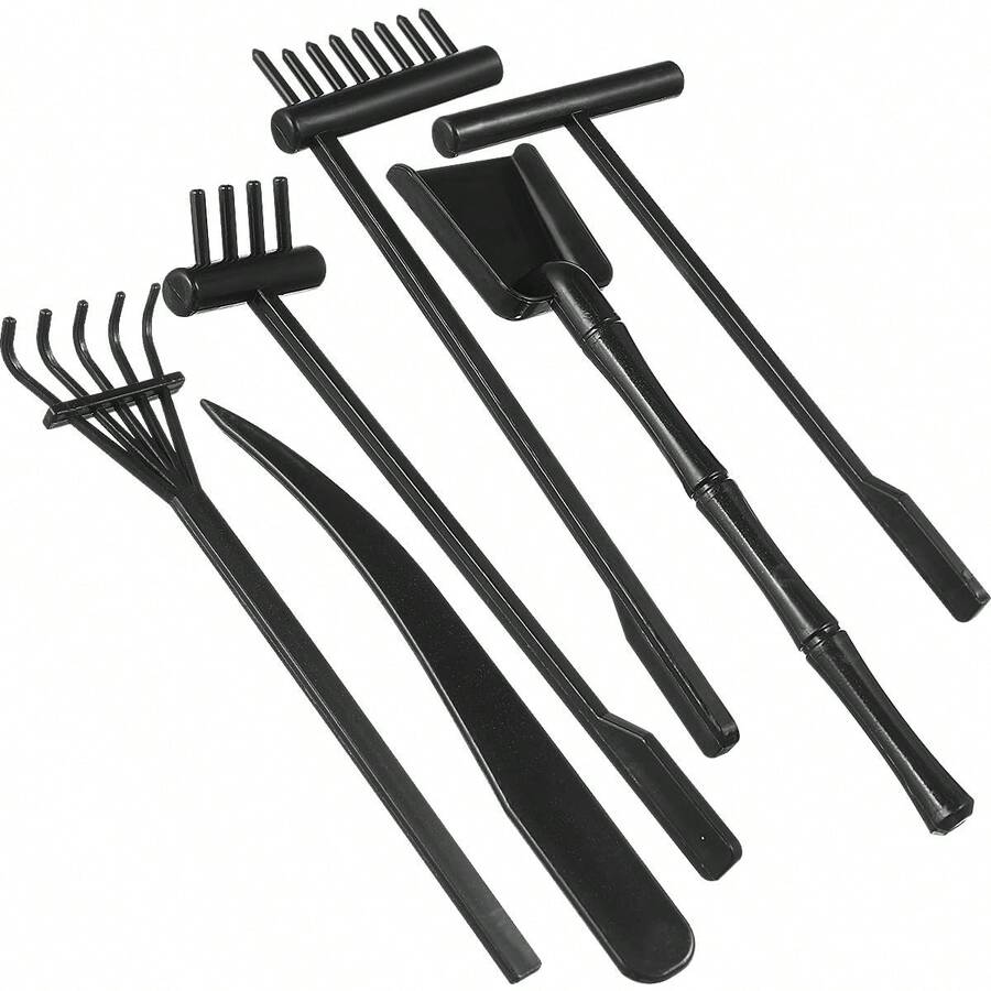 6pcs Zen Garden Rake, Sand Zen Garden Tools Office, Elegant Zen Garden Tools, Meditation Rock Sand Garden Accessories(Black) - 1 - 查看 1
