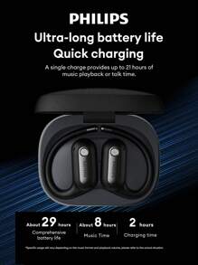 PHILIPS PHILIPS TAT4759 Bluetooth-Kopfhörer, Aufhänge-Stil, ANC Tiefe Geräuschunterdrückung, Surround-Sound, ENC Quad-Mikrofon Geräuschreduzierung, Hochauflösende Anrufe, schweißfest für Sport und Laufen, Kabellose Ohrhörer, kompatibel mit Smartphones & Computern