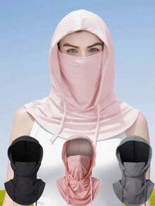 2/1pc - Unisex Outdoor UV Protection Face Mask & Hat Combo With Ice Sleeve, Breathable Ice Silk Balaclava - All-In-One Face & Neck Covering Adjustable Drawstring, Suitable For Outdoor Activities, Fishing, Hiking, Summer Sun Hat With Neck Gaiter, Essential For Sun Protection Ski Masks - Multicolor - View 1