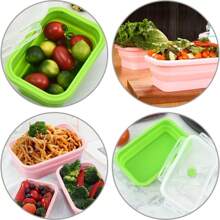 1 lonchera plegable de silicona, lonchera para ensalada de frutas, lonchera portátil para viajes, lonchera para picnic y camping, con tapa sellada y válvula de ventilación, a prueba de fugas y fácil de limpiar.