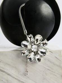 1set Vintage Exaggerated Silver Crystal Flower Choker Necklace And Earrings Set, Suitable For Women's Daily And Party Wear Winter Gifts - Silver - View 2