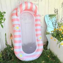 1pc Inflatable Floating Raft, Daisy Stripe Fresh Style With Middle Net, Summer Pool Water Play Inflatable Raft Swim Ring, For Pool Party And Water Gathering, Available In Single Hole Or Multi-Hole Floating Bed Set - Small Daisy Floating Raft With Middle Net - View 16