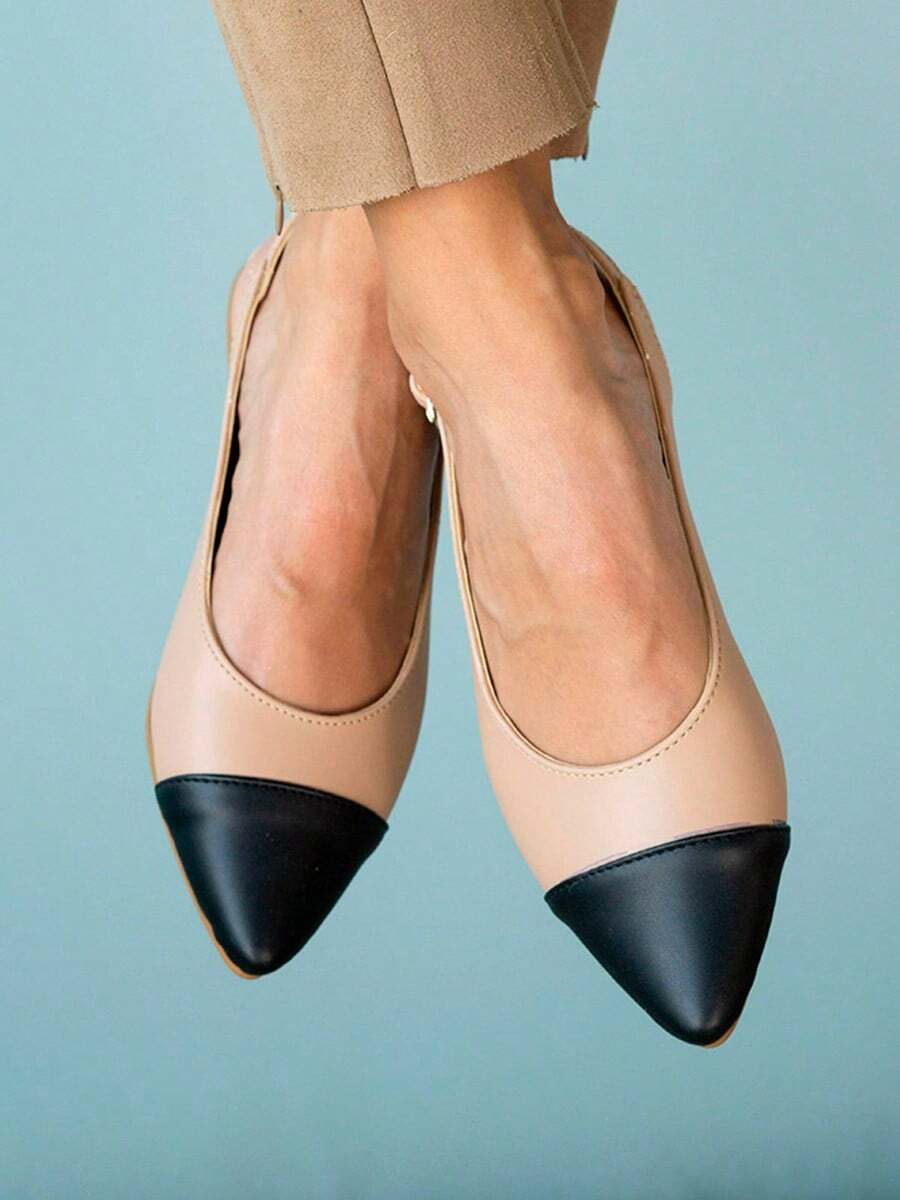 Bailarinas planas bicolor slingback cómodos y casuales ideales para todas las estaciones suela antideslizante - Beis - Ver 1