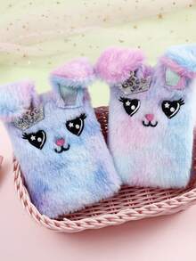 Neues Kinder Cartoon Kaninchen Plüsch Notizbuch, tragbares Mini Taschennotizbuch für Mädchen Studenten, Batik-Position variiert je nach Farbunterschied (4,3" x 3,3") - Verschiedenfarbig - Übersicht 5