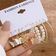 10prs Fashionable And Elegant Butterfly Pearl Earrings Set For Women