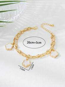 1pc Sweet & Refreshing Lucky 5-Leaf Clover Pendant Double Layer Anklet, Suitable For Beach Vacation, Travel, Evening Wear (The Number Of Beads On The Chain May Vary Randomly Due To Handmade Cutting, The Length Is Fixed) - White - View 6