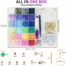6000 Pcs 24 Colors Flat Round Polymer Clay Beads 6mm Spacer With Pendant Charms Kit And Elastic Strings For Jewelry Making Kit