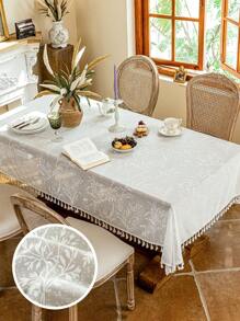 1pc Lace Tablecloth, Rectangular Table Cover With Jacquard Mesh, Available In Multiple Sizes, Suitable For Holiday Party Decor, Dining Table Decor, Home And Room Decoration