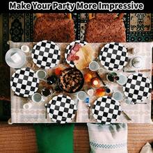 20pcs/40pcs/60pcs/Set, Set Piring Ulang Tahun Kotak-kotak Hitam Putih, Piring Sekali Pakai Bertema Balap, Serbet dan Gelas, Perlengkapan Pesta Dekorasi untuk Pesta Ulang Tahun Bertema Balap, Dekorasi Meja Piring Kertas - MultiWarna - View 2