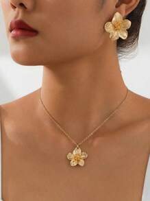 Conjunto de 4/3/2 peças de pulseira larga floral minimalista e elegante, brincos de pino, joias de anel para férias na praia, encontros, festas, banquetes e uso diário