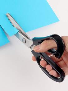 2pcs Set: Sewing Scissors, Serrated Scissors, Suitable For Handicrafts, Tailoring, Paper Cutting, School, Home, Fabric Edging, Leather, Decoration (1 Pair Of Scissors + 1 Soft Ruler)