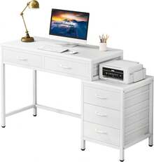 Computer Desk, Office Desk With 5 Drawers, Writing Table, PC Desks, Sturdy And Durable Desk For Home Office - White - View 7