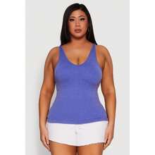 Plus Size Seamless Mineral Wash Shelf Bra Tank Top - Multicolor - View 2