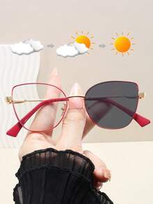 1pc Cat Eye Frame High Quality Hollow Design Photochromic Fashion Glasses, Indoor Non-Prescription Glasses Multi-Purpose Fashion Versatile Women's Fashion Glasses