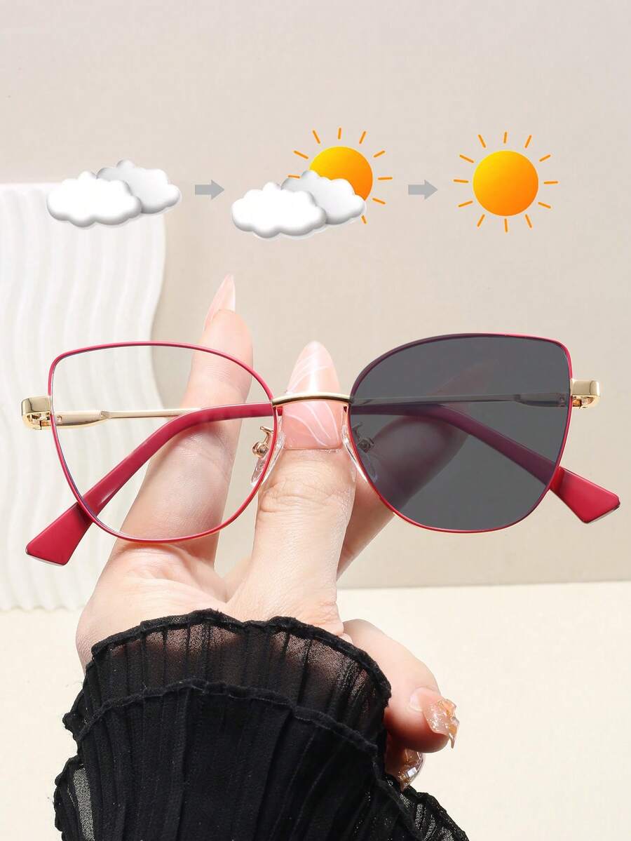1pc Cat Eye Frame High Quality Hollow Design Photochromic Fashion Glasses, Indoor Non-Prescription Glasses Multi-Purpose Fashion Versatile Women's Fashion Glasses