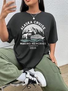 Oversized Style For Women, Alaska 2025 Cruise Shirt, Alaska Vacation Matching Shirt, Alaska Cruising Family Shirt, Alaska Shirt, Cute Alaska Cruising T-Shirt, Oversize Type Shirt For Women, Perfect For Holiday Parties Or Gift Giving, Soft And Comfortable - 深灰色 - 查看 2