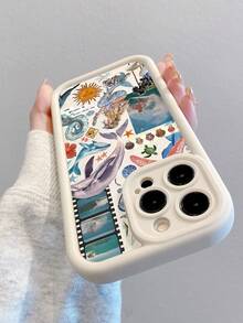 1 carcasă de telefon moale și protectoare, cu imprimeu la modă cu delfini, sirene, scoici și elemente oceanice, design anti-amprentă complet, compatibilă cu 16 Pro Max/16/16 Pro/16 Plus/15/15 Pro Max/15 Pro/11/12/13/14 Pro Max/11 Pro/11 Pro Max/12 Pro/12 Pro Max/13 Pro/13 Pro Max/14 Pro/14 Pro Max, Creative Premium - Multicolor - Vizualizare 3