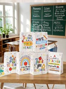 12 Stücke/6 Stücke Lehrertag Geschenktüten aus Kraftpapier, Dankbarkeitstüten für Lehrer - bunte Dankbarkeitstüten mit Griffen, Dankbarkeitsmotiv Lehrer Tag Tragetaschen, Lehrer Tag Motiv Buchstaben Bedruckte Tragetaschen für Partytüten und Geschenke, Beste Geschenke für Lehrerwertschätzung, geeignet für Lehrertag, Homecoming Day, Klassenpartys, Lehrerwertschätzungsgeschenke, Outdoor-Partys, Geschenktüten