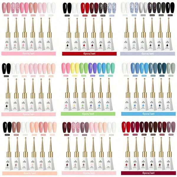Mtssii 6pcs 10ml Gel Nail Polish Set , Long Lasting, Lead-Free, Glitter Semi Permanent Soak Off UV Gel Varnish For Summer, DIY Nail Art Design All For Decoration, Manicure Painting Gel With Box Vernis Kits For Salon And Home Nail Supplies