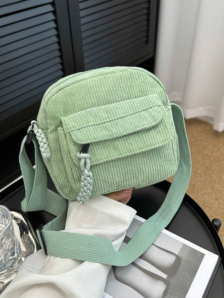 1pc Solid Color Multi-Pocket Mini Corduroy Convenient Commuter Zipper Fashionable Minimalist Casual Crossbody Shoulder Bag Suitable For Women Daily Use