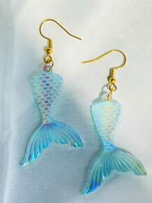 1 par de pendientes elegantes y encantadores con diseño de sirena, pendientes iridiscentes con diseño de océano, pendientes de verano con tema oceánico, hechos de material acrílico, ligeros y con estilo, perfectos para la playa, un gran regalo para seres queridos y amigos